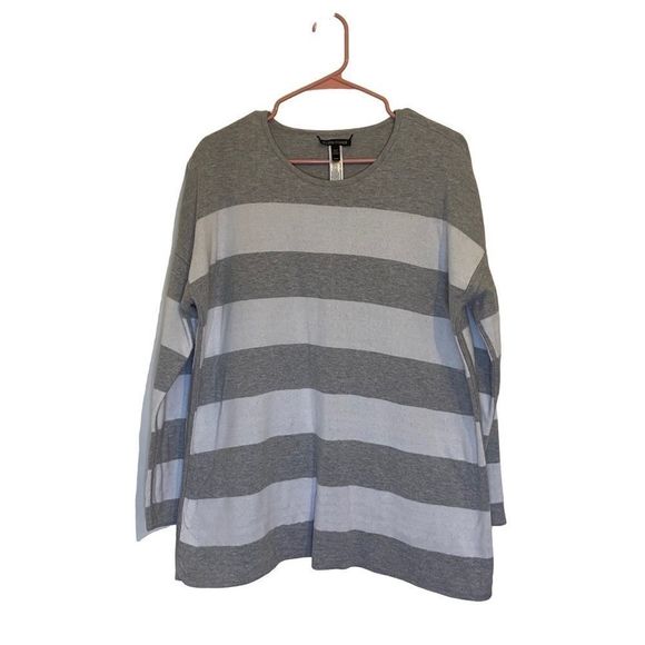 Eileen Fisher Gray and White Striped Reversible Sweater - Picture 7 of 7